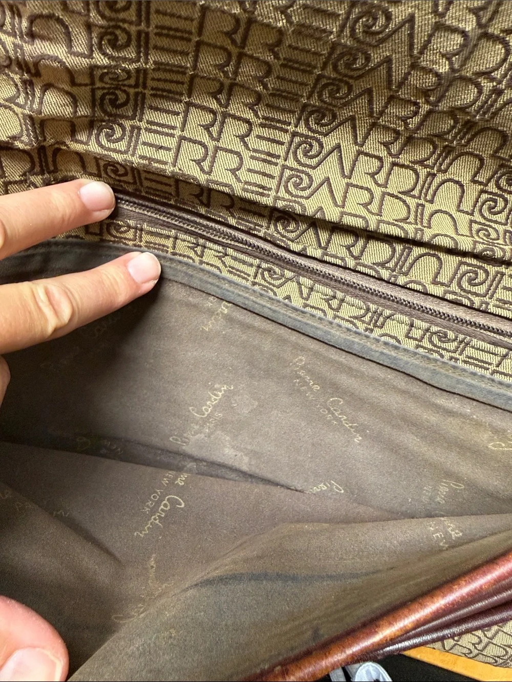 Pierre Cardin Brown Monogram Laptop Briefcase with Top Handle